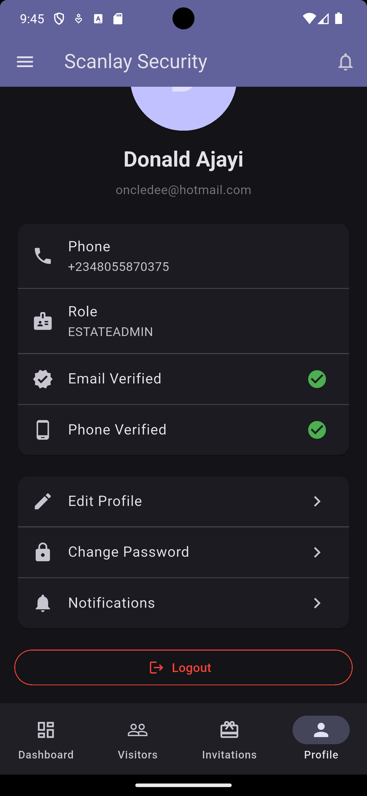 App screenshot: Profile settings